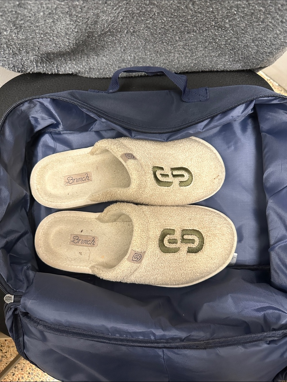 Kids Cream Slip-On Slippers with Green Embroidered Detail by brunch
